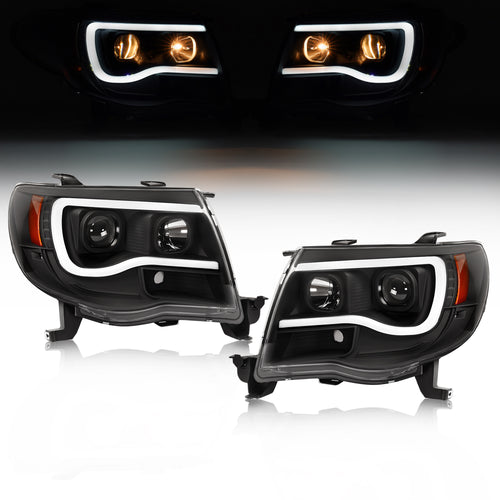For 2005-2011 Toyota Tacoma LED Tube Black Projector Headlights Right & Left DOT