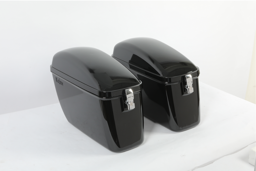 Vivid Black Large Hard Saddle Bag Trunk W/brackets For Motorcycle Compatible With Harley-Davidson Dyna Honda Suzuki Kawasaki Yamaha Cruiser