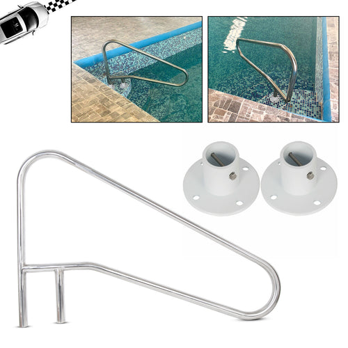 Kojem Swimming Pool Handrail 49 x 35 Inch Pool Ladders Stair Handrail Stainless with 2Pcs Silde Deck Flanges w Flange Bolt