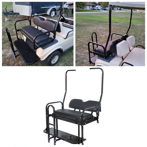 KOJEM Rear Flip Fold Seat Kit w/ Grab Bar Roof Support for 1982-2000.5 Club Car DS Golf Cart