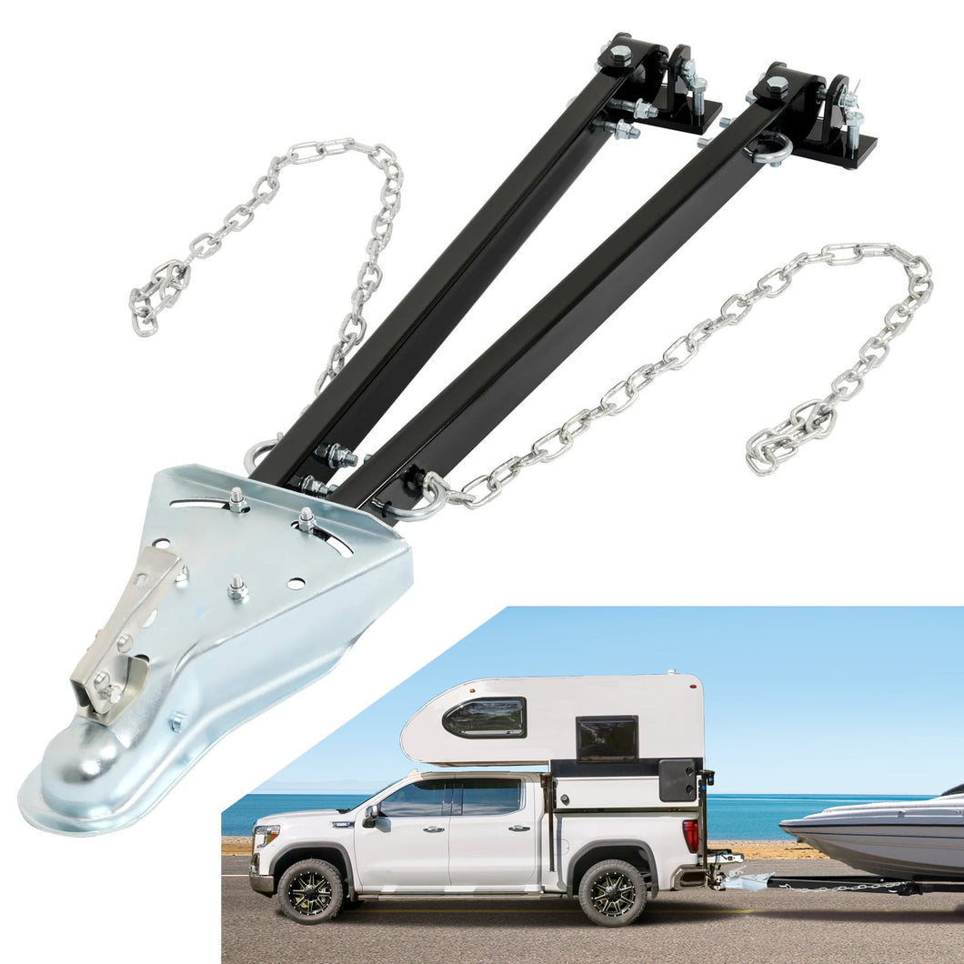 KOJEM Adjustable Tow Bar w Safety Chains, for 2 Ball Hitch, Bumper Mount 5000lbs Capacity, RV Universal