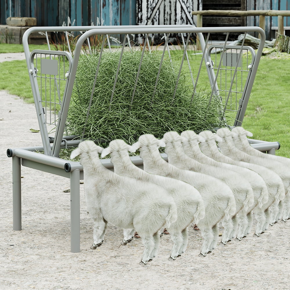 KOJEM 2-in-1 Grain & Hay Livestock Feeder,Large Capacity,with Deeper Feeding Pan,for Goats, Sheep, and Horses, Ideal for Farms and Sheep Sheds,Steel