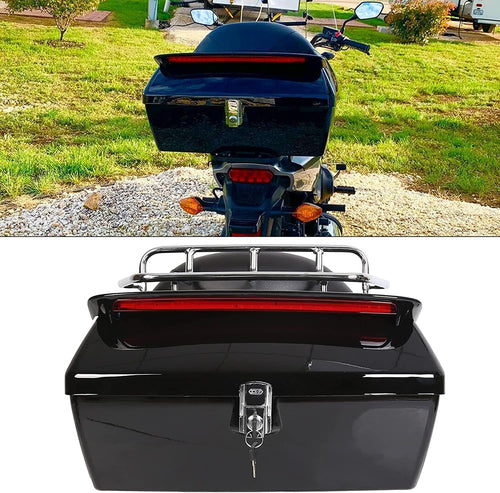 Kojem Motorcycle Trunk Tour Pack Luggage Universal for Harley Honda Yamaha Suzuki Cruiser Tail Box with Top Rack Backrest Black