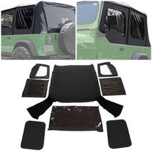 Load image into Gallery viewer, YIKATOO® Convertible Soft Top Roof Compatible with 1988-1995 Jeep Wrangler YJ with Factory Squared Style Upper Doors ONLY - w/Upper Door Skins and Back Window Black Canvas 2 door -junior