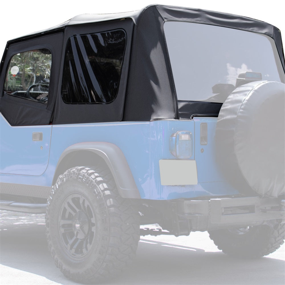 YIKATOO® Convertible Soft Top Roof Compatible with 1988-1995 Jeep Wrangler YJ with Factory Squared Style Upper Doors ONLY - w/Upper Door Skins and Back Window Black Canvas 2 door -junior