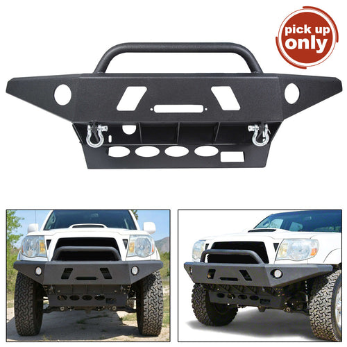 YIKATOO® New Front Bumper Guard W/ Winch Ready LED Hole D-Rings Offroad Steel for 2005-2015 Toyota Tacoma pick up only-junior