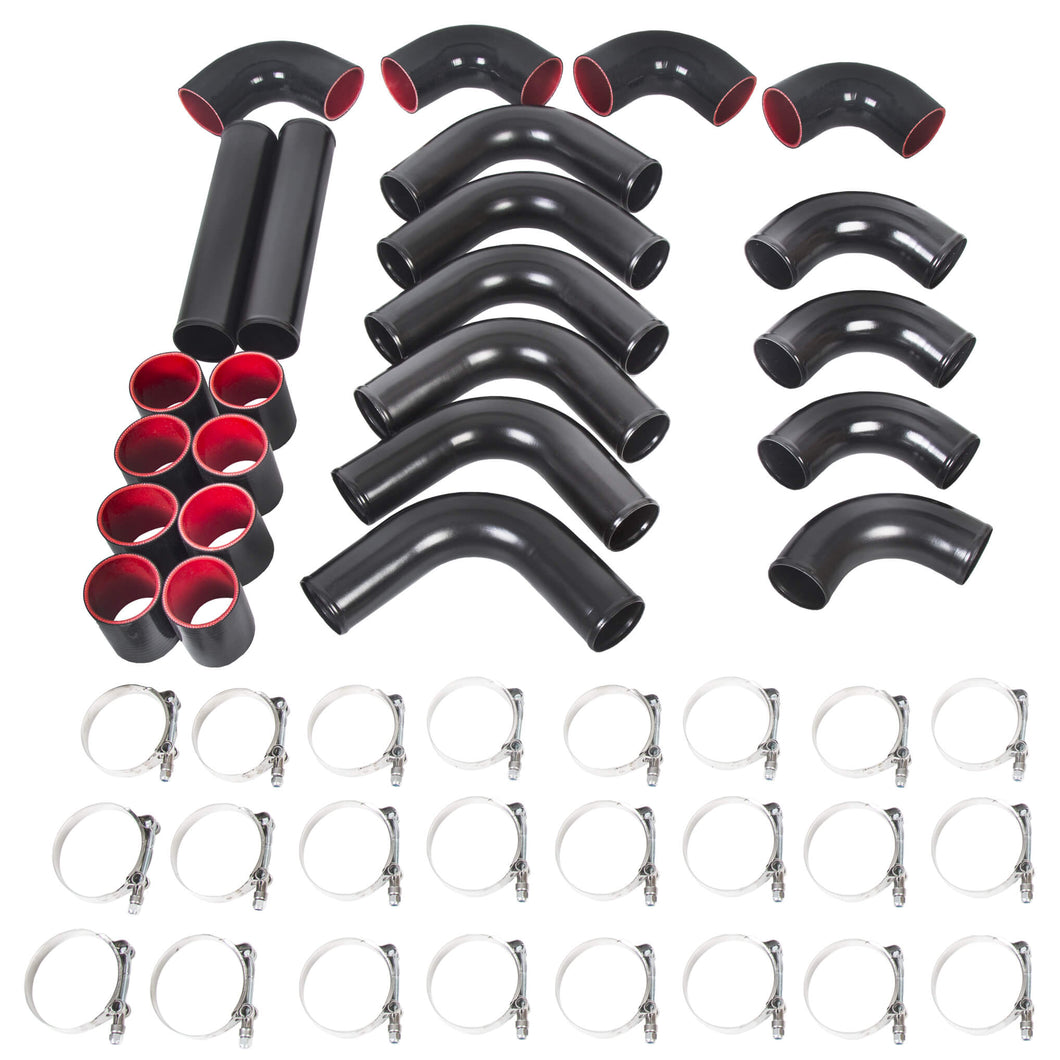 YIKATOO® 12 Piece 2.5 Inches Intercooler Black Piping Kit +T-Bolt Clamps +Blk Silicone Couplers-junior