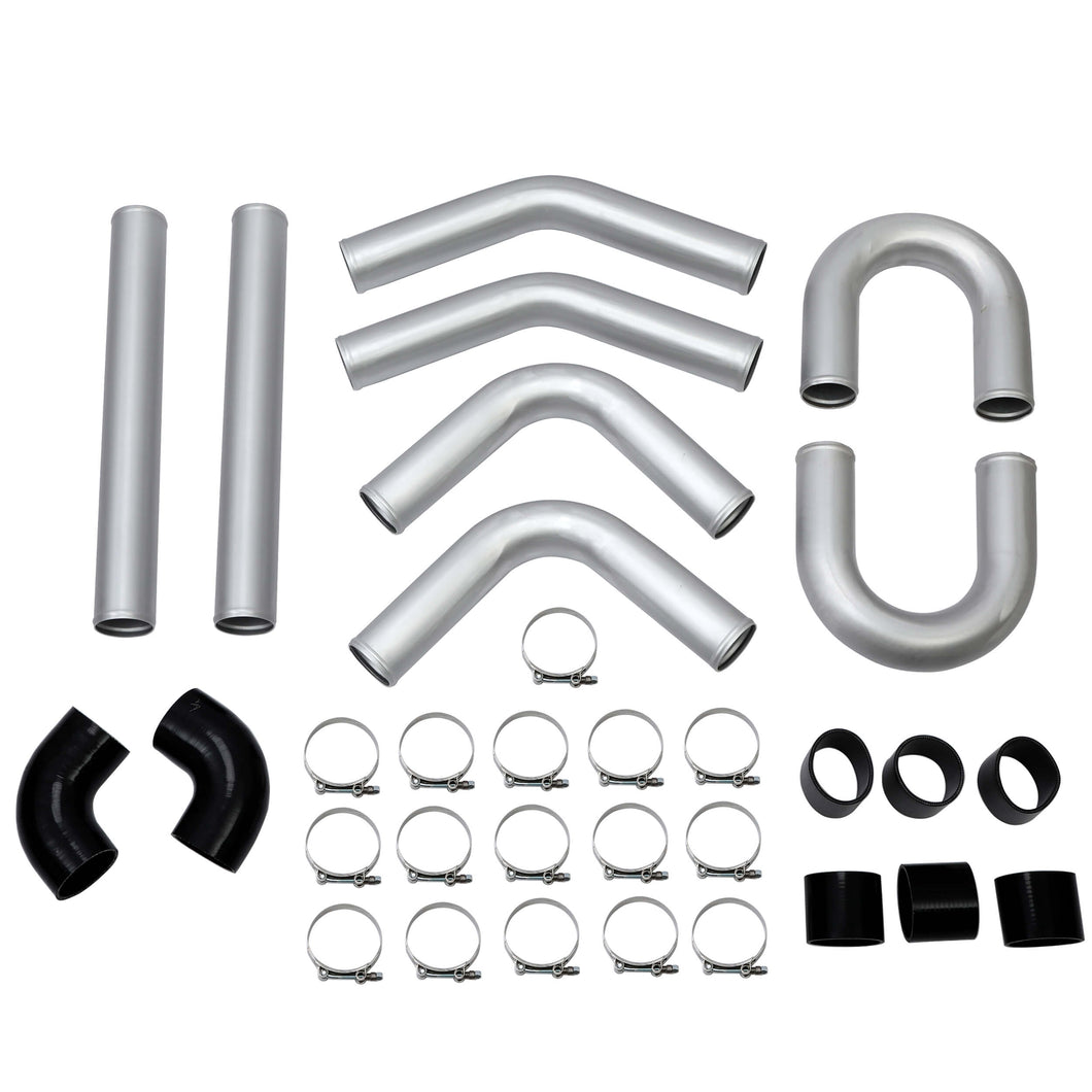 YIKATOO® Universal 3 Inches 76mm Turbo Polished Aluminum Silver Intercooler Pipe Kit Hose Clamp-junior