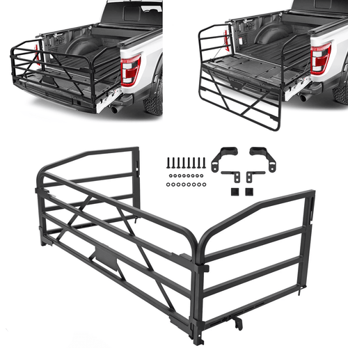 KOJEM Universal Truck Bed Extender with Fold-Down Tailgate, 26-1/2 x 58-3/4 x 19-3/4-Inch ID, Black Steel