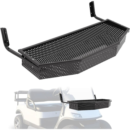 KOJEM Front Cargo Basket Compatible with Icon/Advanced EV Golf Cart W/Mounting Brackets Black Steel Powder Coated Storage Basket