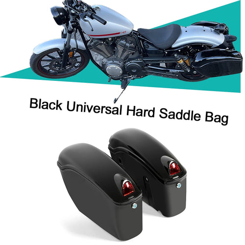 KOJEM Universal Motorcycle Hard Saddlebags w/ Light for Honda Yamaha Harley Suzuki Kawasaki Cruiser Trunk Luggage Tour Black Saddle Bags