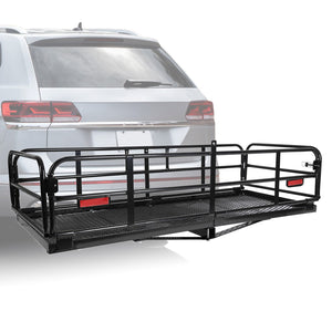 Kojem 60" Folding Hitch Cargo Mount Carrier Basket, Measures 60"x 24"x 14", Equipped with a 2-inch Receiver for Space Efficiency