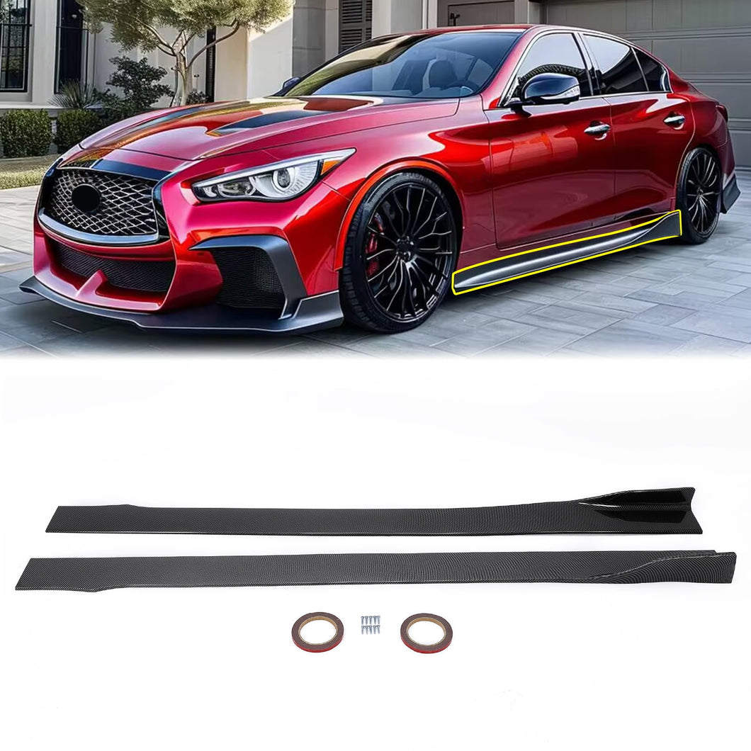 Kojem Pair Side Skirt For 2014-2024 Infiniti Q50 Carbon Fiber Style Extension Splitter Rocker Panel