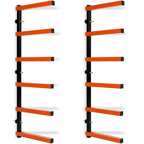 Kojem Six-Level Lumber Storage Rack with 600 lb Capacity, Suitable for Indoor and Outdoor Wall Mounting, Ideal for Organizing Wood Materials.
