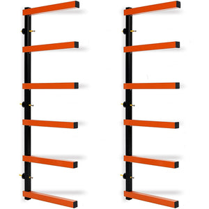 Kojem Six-Level Lumber Storage Rack with 600 lb Capacity, Suitable for Indoor and Outdoor Wall Mounting, Ideal for Organizing Wood Materials.
