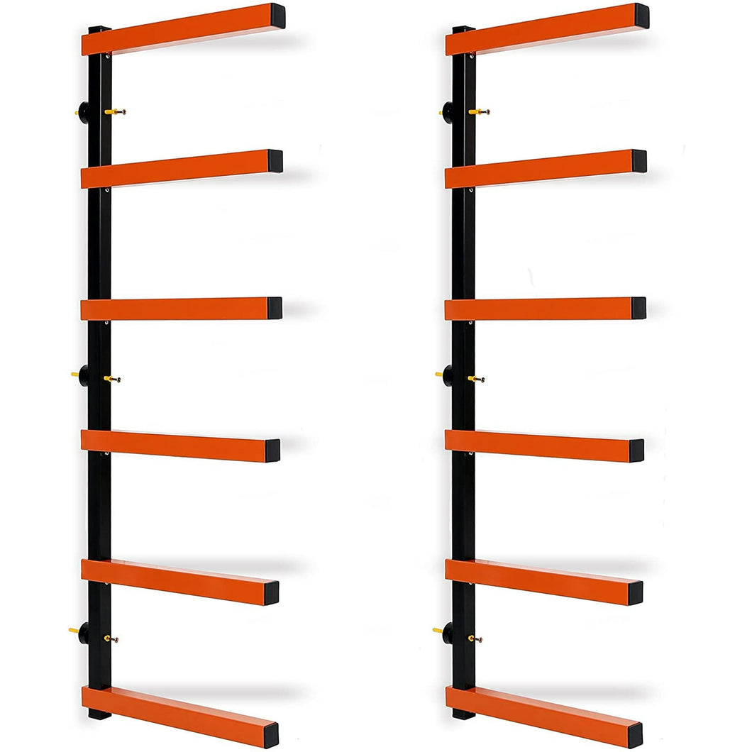 Kojem Six-Level Lumber Storage Rack with 600 lb Capacity, Suitable for Indoor and Outdoor Wall Mounting, Ideal for Organizing Wood Materials.