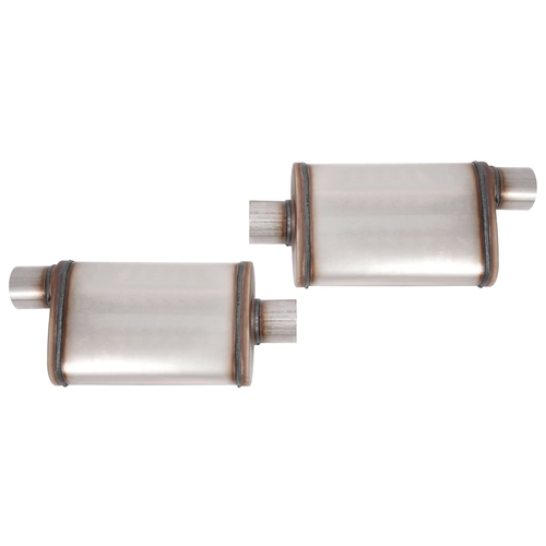 2PCS Stainless Steel Universal Street Mufflers 3 Inches Center In / 3 Inches Offset Out-junior