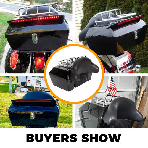 Kojem Motorcycle Trunk Tour Pack Luggage Universal for Harley Honda Yamaha Suzuki Cruiser Tail Box with Top Rack Backrest Black