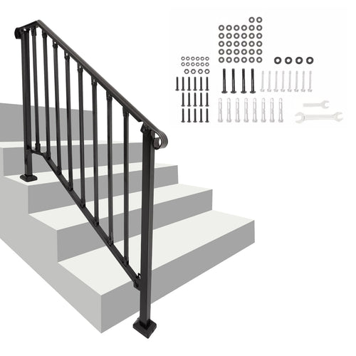 KOJEM Handrails for Stair Railing 3-4 Step Steel Porch Transitional Black Stair Rail  Outdoor