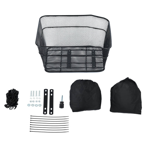 Kojem Rear Bike Basket with Adjustable Cargo Net and Waterproof Rainproof Cover Fits to Most Rear Bike Racks