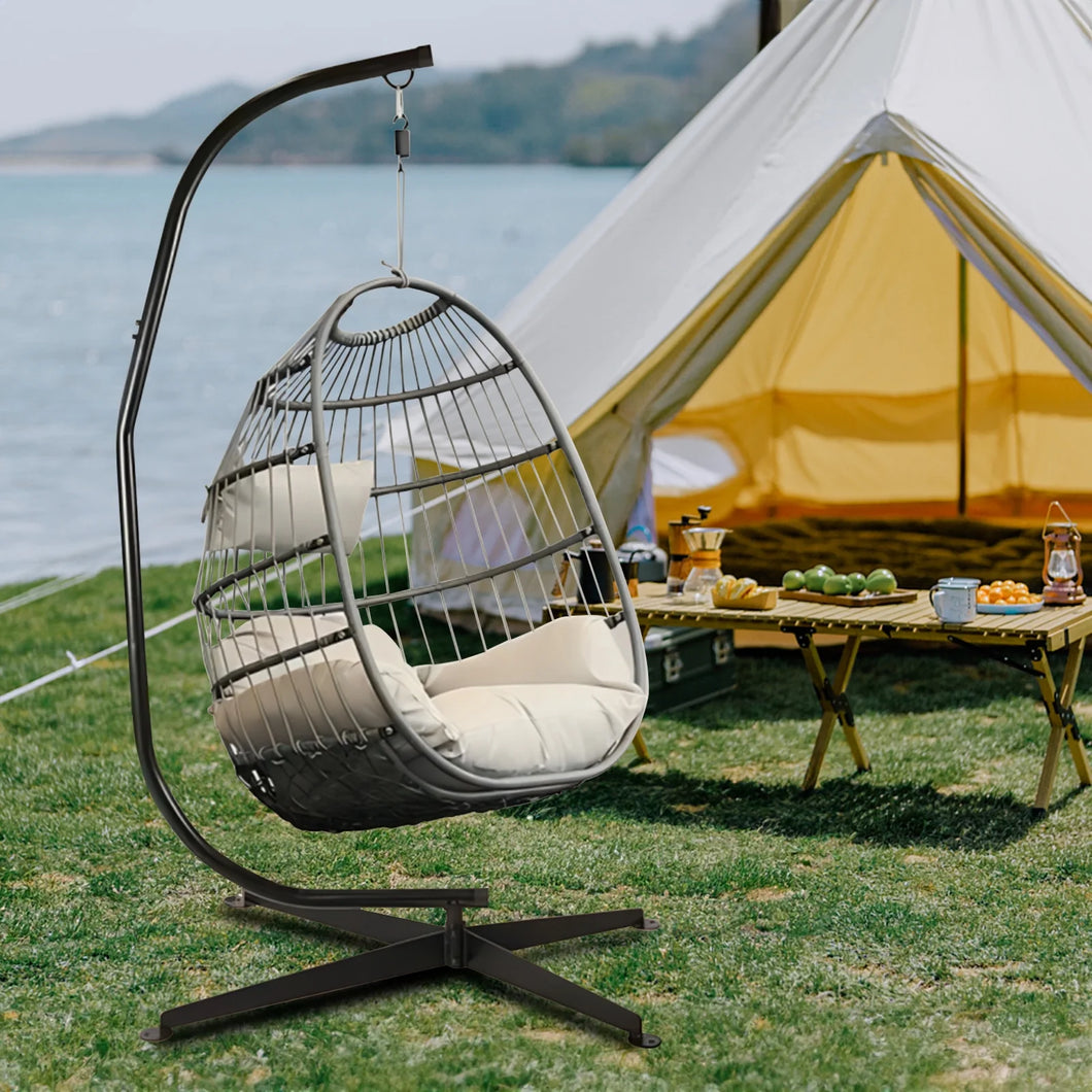 Kojem Hammock Chair Stand C Chair Stand for Outdoor Indoor Porch Swing Hanging Chair 360 Degree Rotation 330LBS Capacity Black