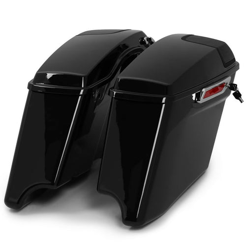 Kojem Extended Saddle Bags For 1993-2013 Harley Tour Gloss Black W/ Speaker Lids Latch Key