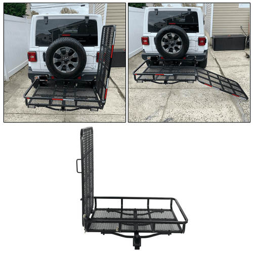 Kojem Electric Wheelchair Scooter Hitch Mount Folding Carrier Rack with Mobility Disability Medical Ramp 2 inch Hitch Receiver 500lb Capacity Basket-Style