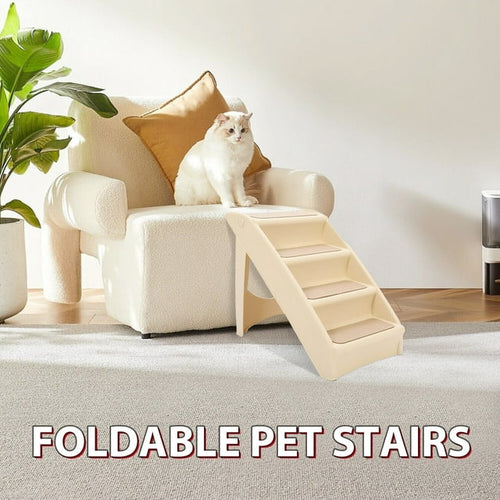Kojem Pet Stairs 4 Steps Non-Slip Foldable Dog Ladder W/ Support Frame for Couch Bed Truck SUV