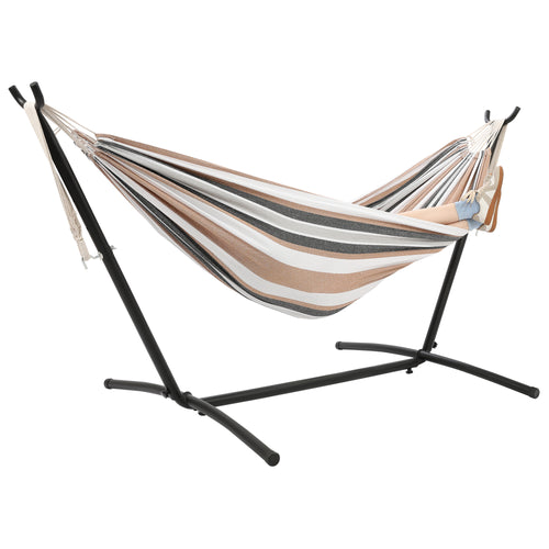 Kojem Double Hammock Set with Stand 450 LBS Weight Capacity & Portable Carrying Bag Tan Stripes